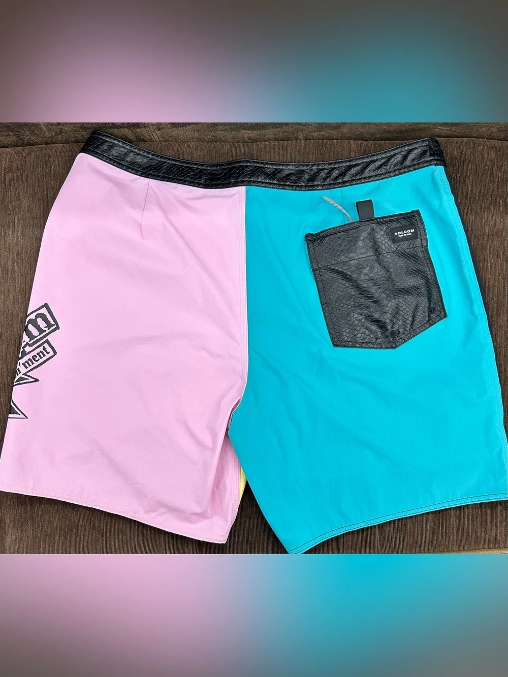 Volcom Men's Colorblock Surf shorts - Black, Yellow & Teal